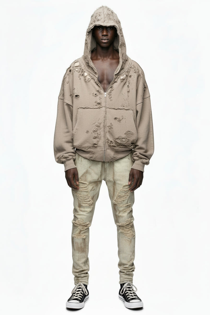 Ellenvinis 1800GSM Oversized Double-Layer Washed Distressed Hoodie for Men & Women