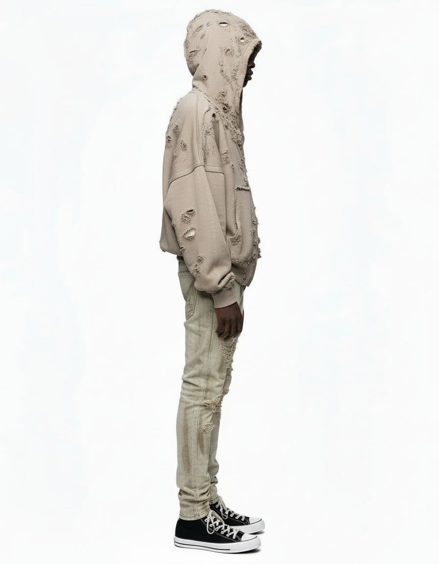 Ellenvinis 1800GSM Oversized Double-Layer Washed Distressed Hoodie for Men & Women