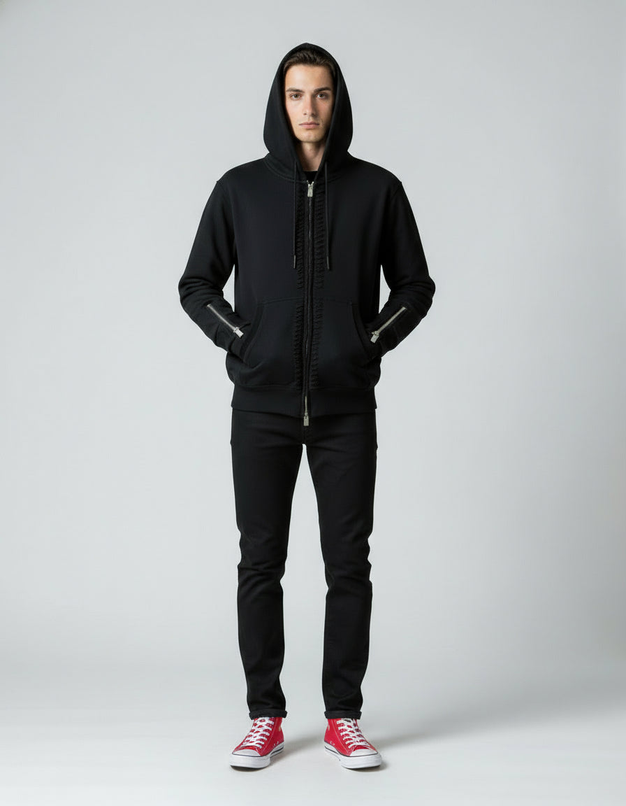 Ellenvinis 600GSM Washed Distressed Zipper Hoodie – Slim Fit