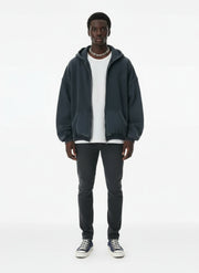 Ellenvinis 900GSM Double-Layer Sandwashed Zipper Hoodie – Heavyweight Streetwear
