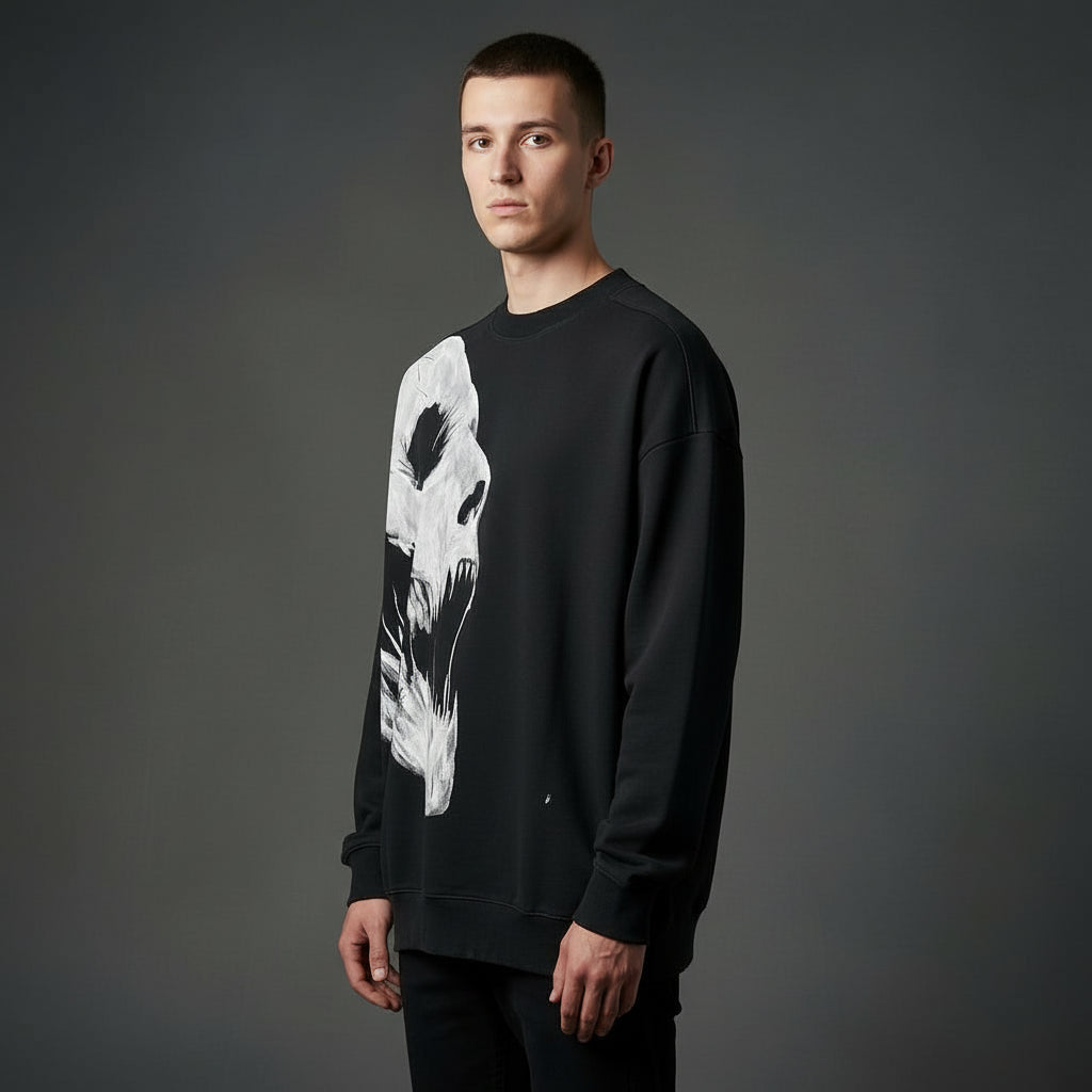 Ellenvinis Heavyweight 450GMS Oversized Sweatshirt – Streetwear Captive Head Graphic Graffiti Pullover for Men & Women