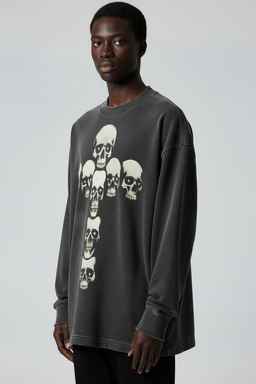 Ellenvinis Heavyweight 450GMS Oversized Sweatshirt Streetwear Captive Head Graphic Pullover for Men and Women