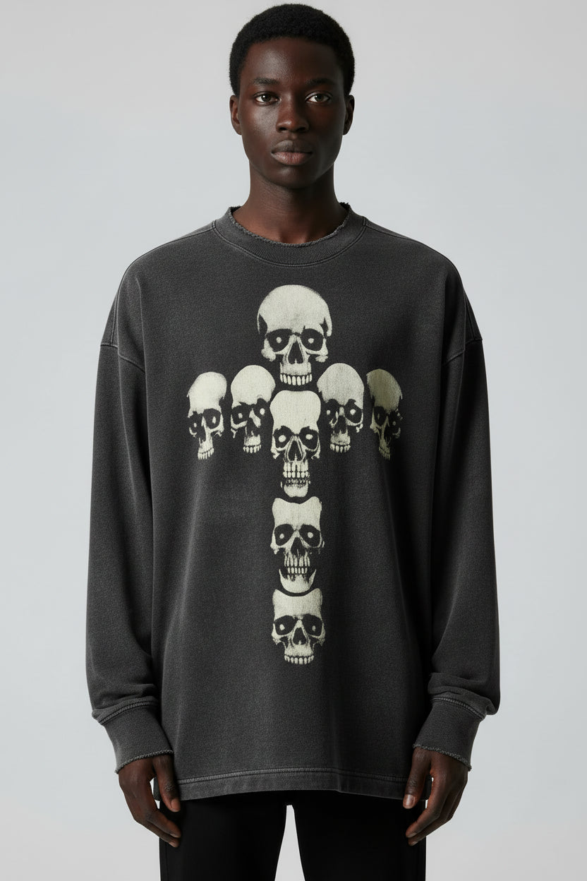 Ellenvinis Heavyweight 450GMS Oversized Sweatshirt Streetwear Captive Head Graphic Pullover for Men and Women