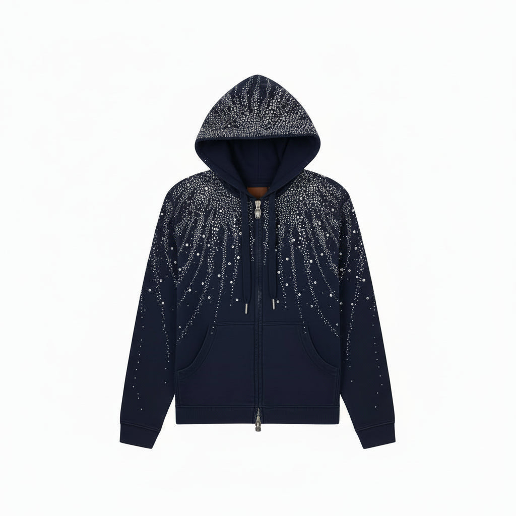Ellenvinis Diamond Zip-Up Hoodie | 1800GMS Double-Layer Washed Design