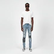 Ellenvinis Light Blue Distressed Patchwork Jeans | High-Street Washed Denim Slim Fit