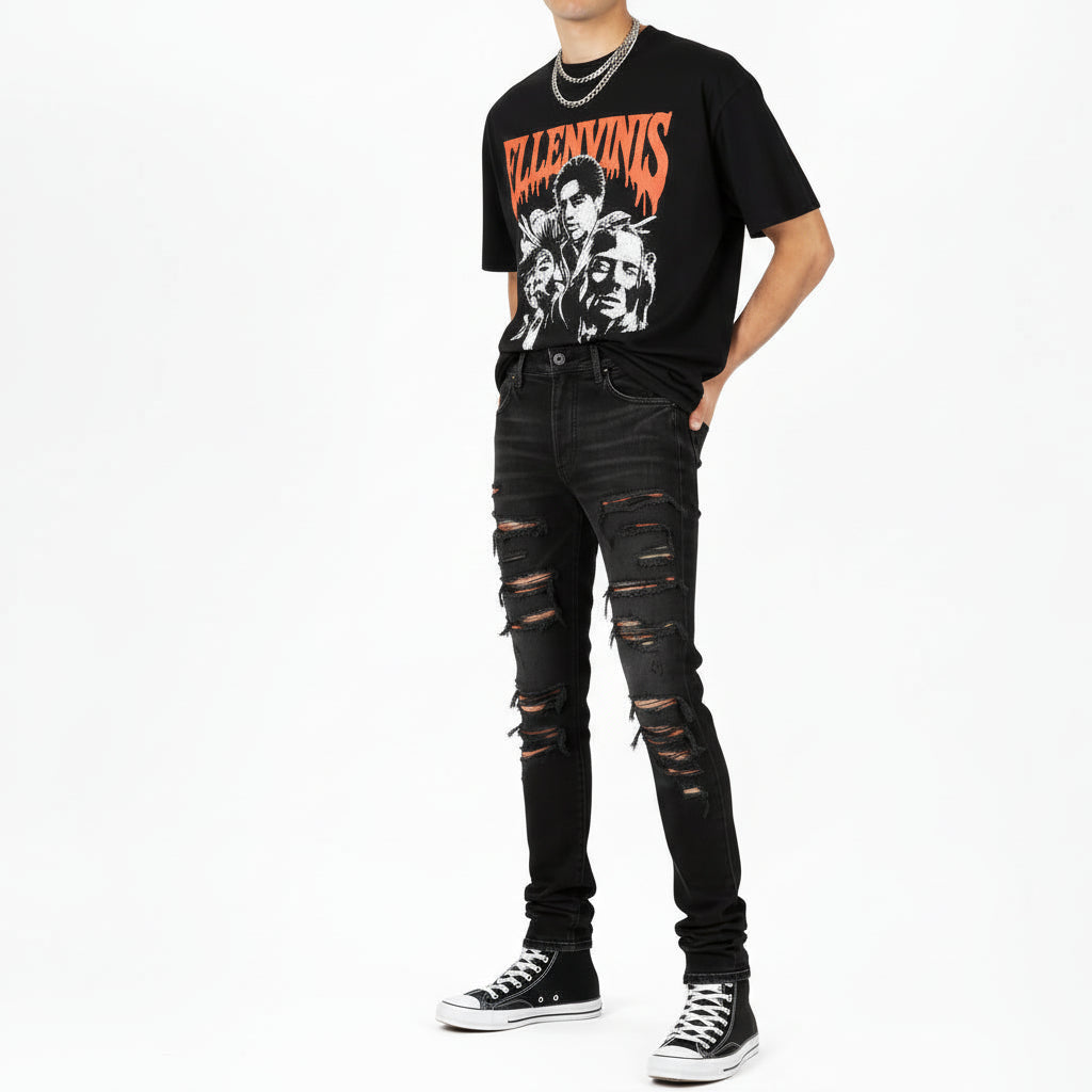 Ellenvinis Distressed Slim-Fit Street Jeans | High-Street Washed & Worn Denim