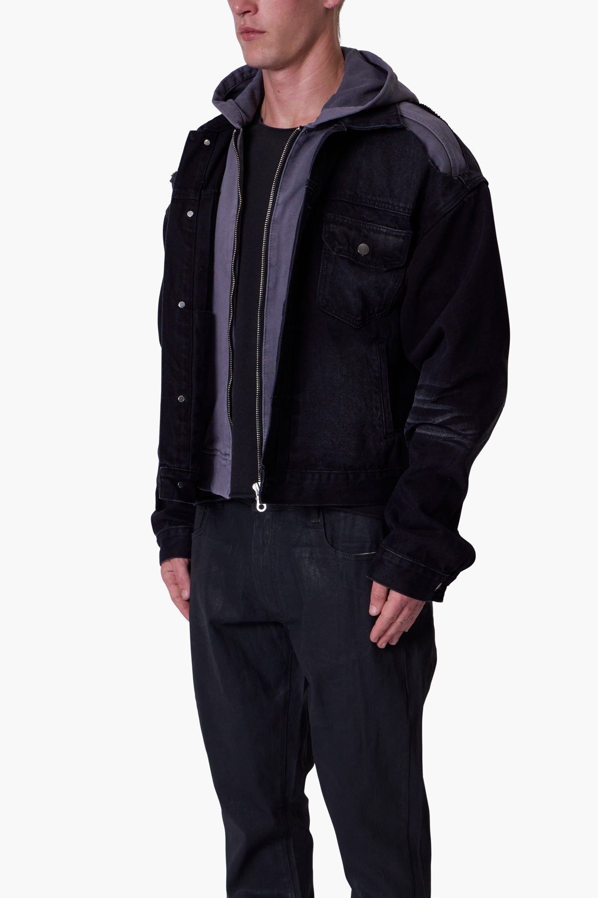 Denim Dissolved Trucker Jacket - Black/Grey