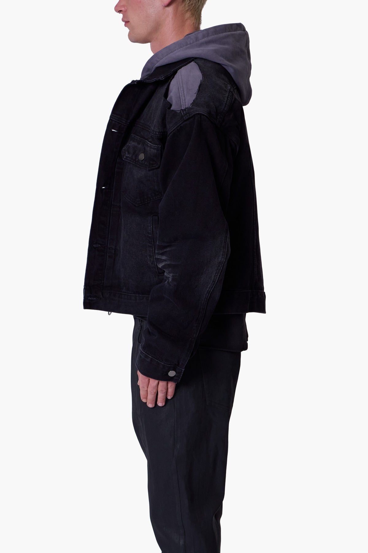 Denim Dissolved Trucker Jacket - Black/Grey