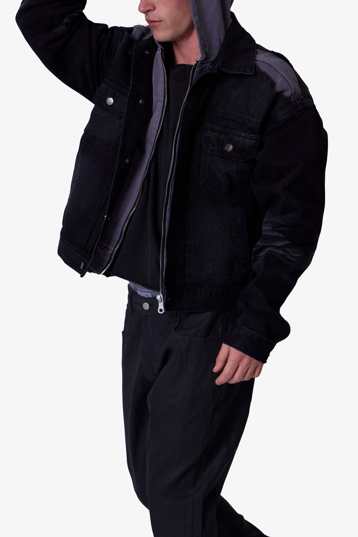 Denim Dissolved Trucker Jacket - Black/Grey