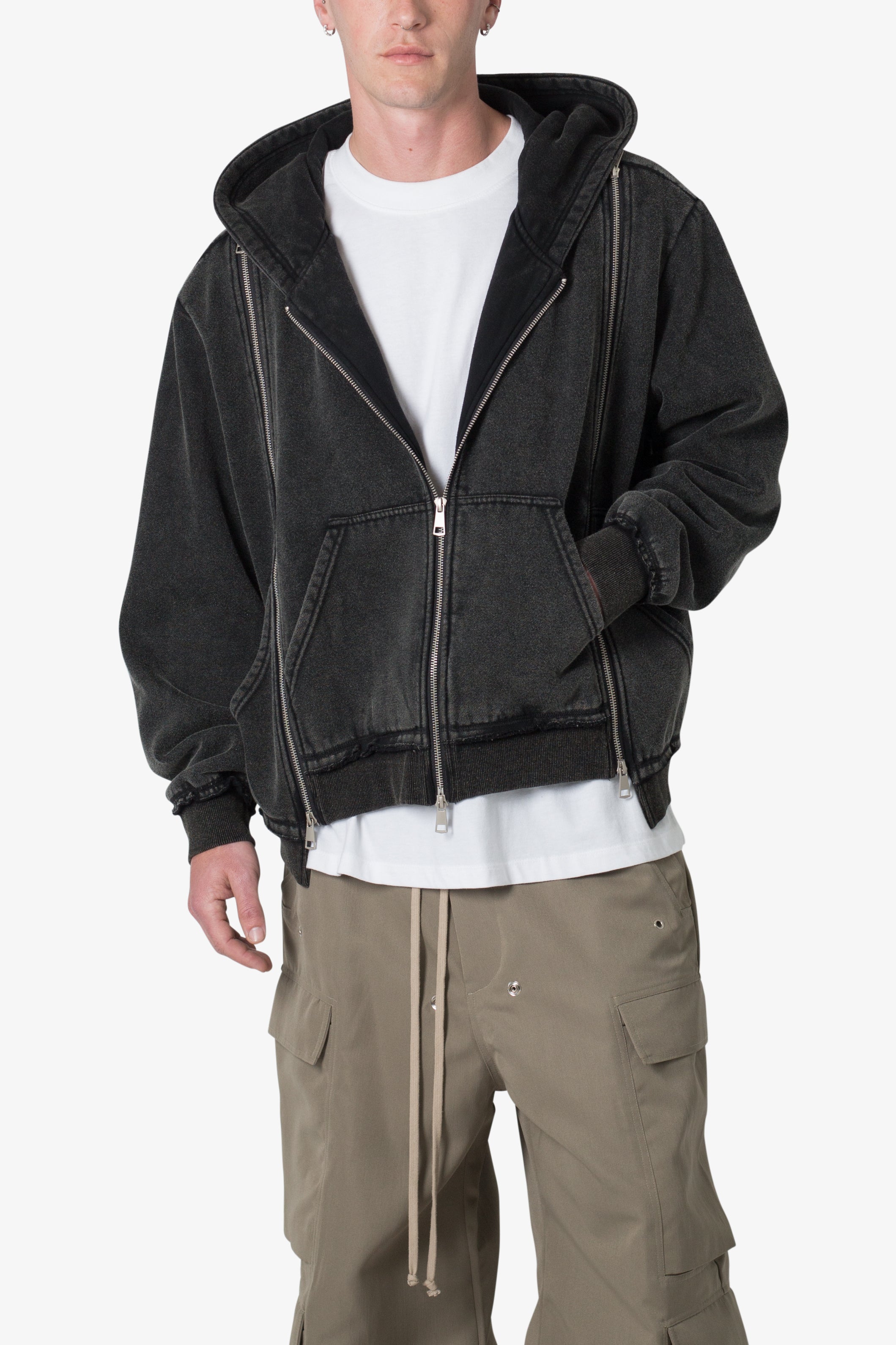 Ellenvinis1800 GMS  Dual Zipper Hoodie - Washed Black