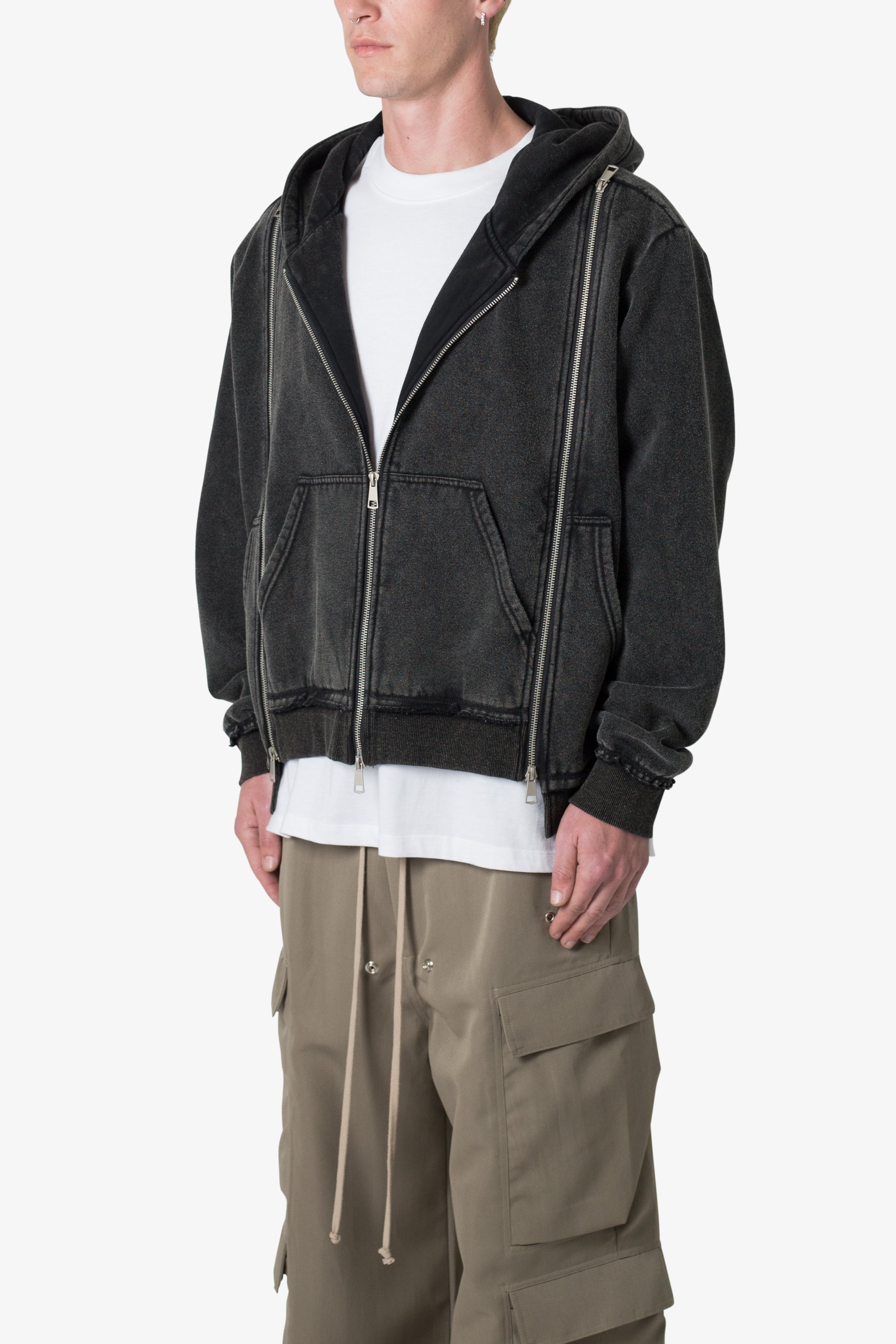 Ellenvinis1800 GMS  Dual Zipper Hoodie - Washed Black