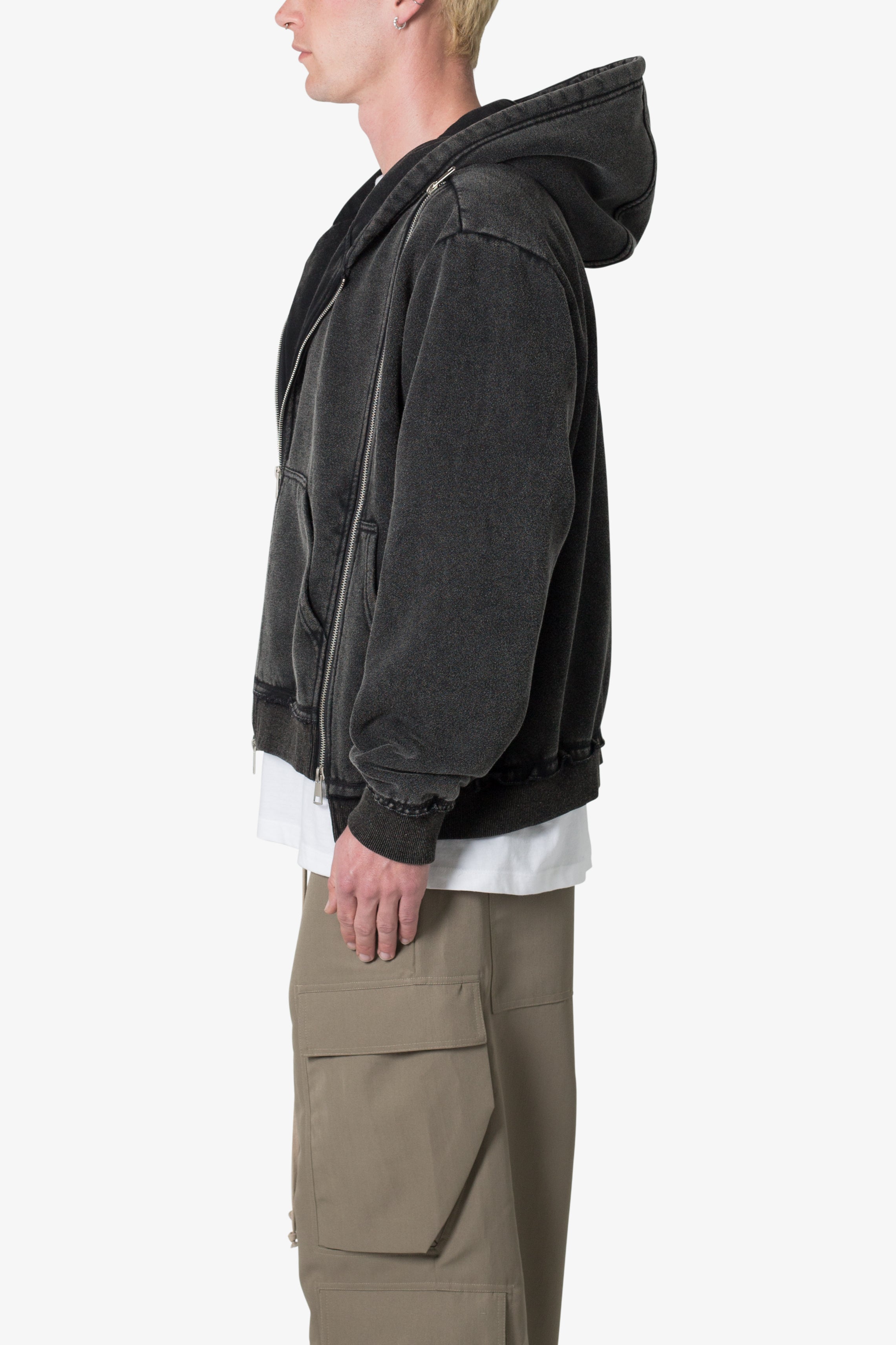 Ellenvinis1800 GMS  Dual Zipper Hoodie - Washed Black