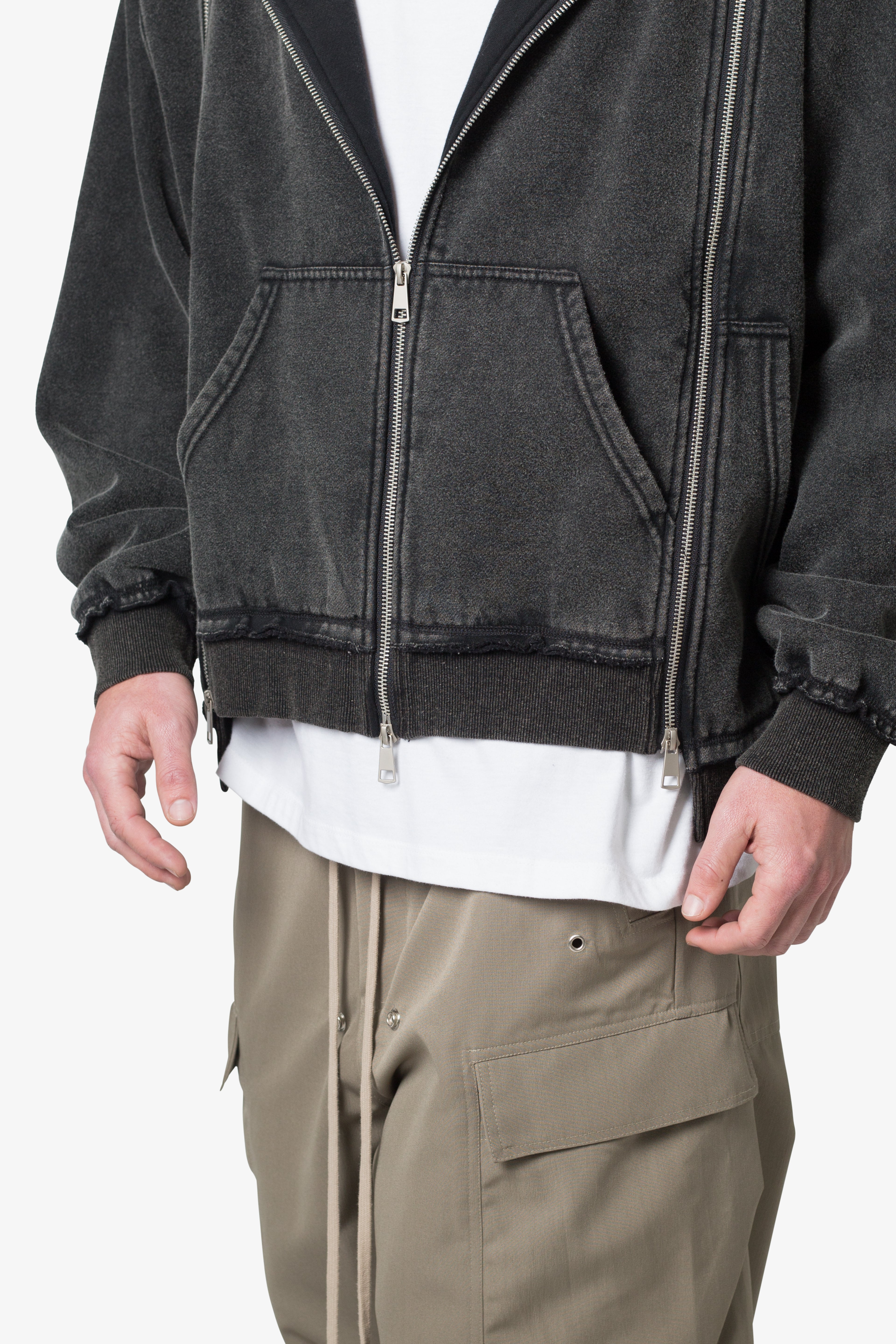 Ellenvinis1800 GMS  Dual Zipper Hoodie - Washed Black