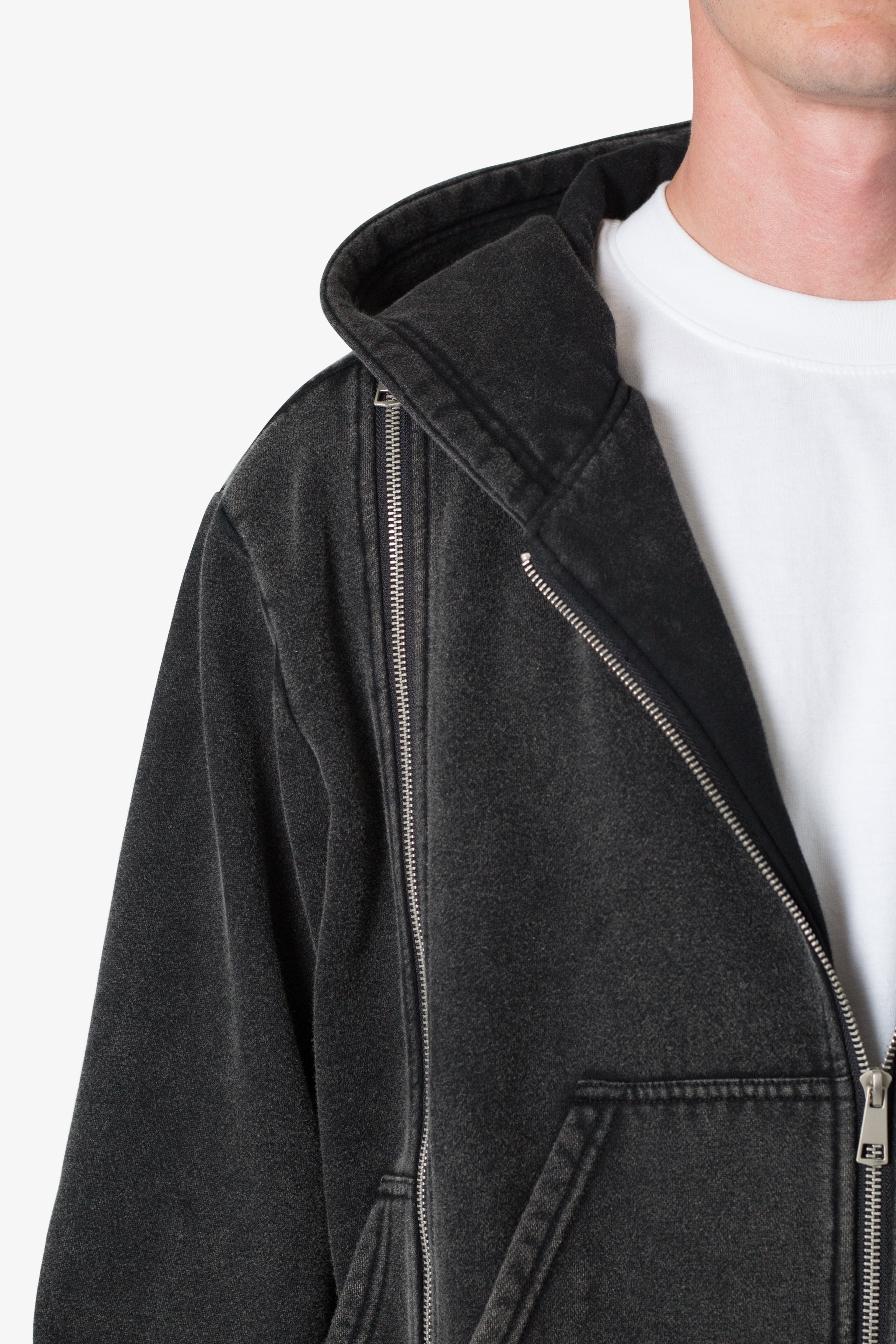 Ellenvinis1800 GMS  Dual Zipper Hoodie - Washed Black