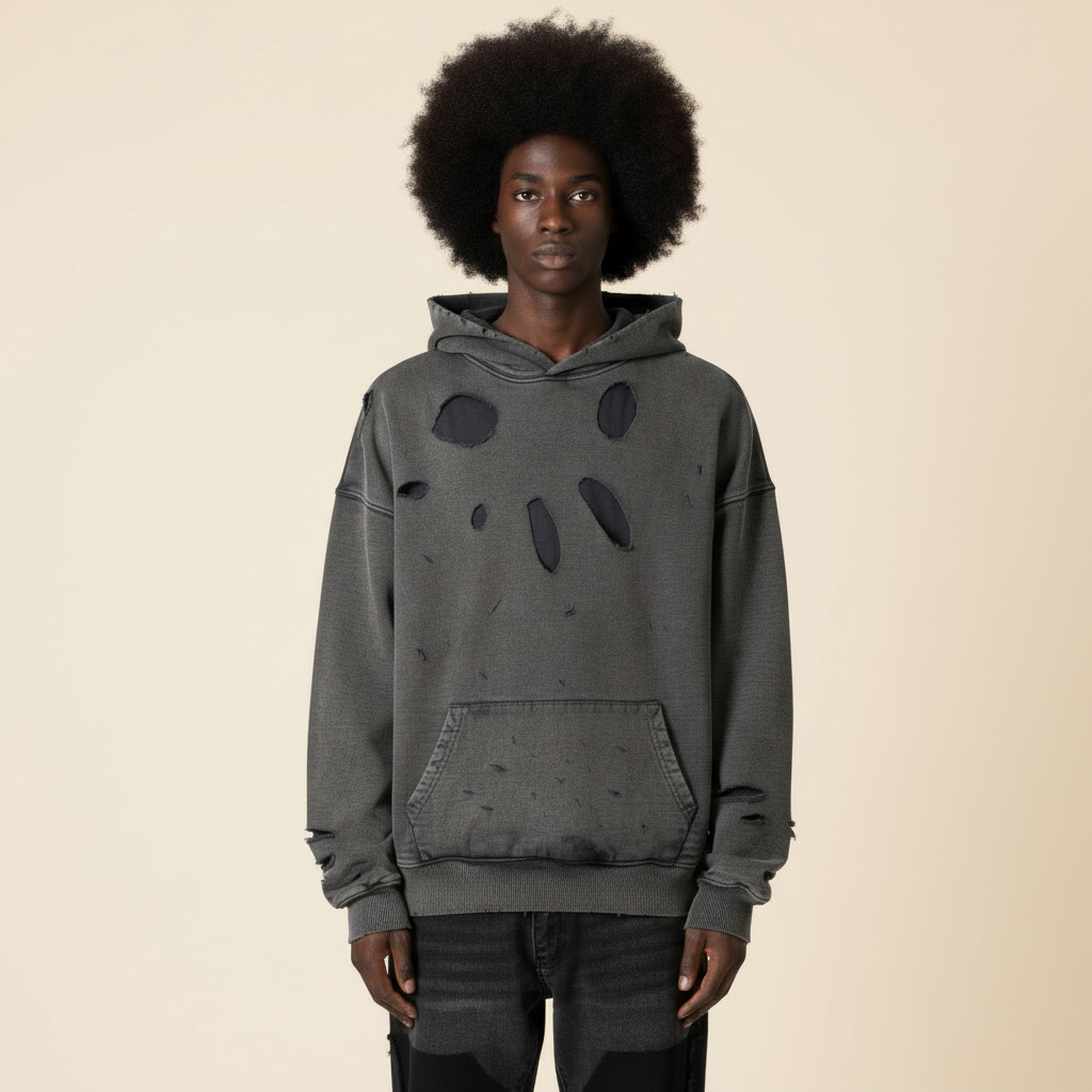 Breeze Destroyed Hoodie - Washed Black