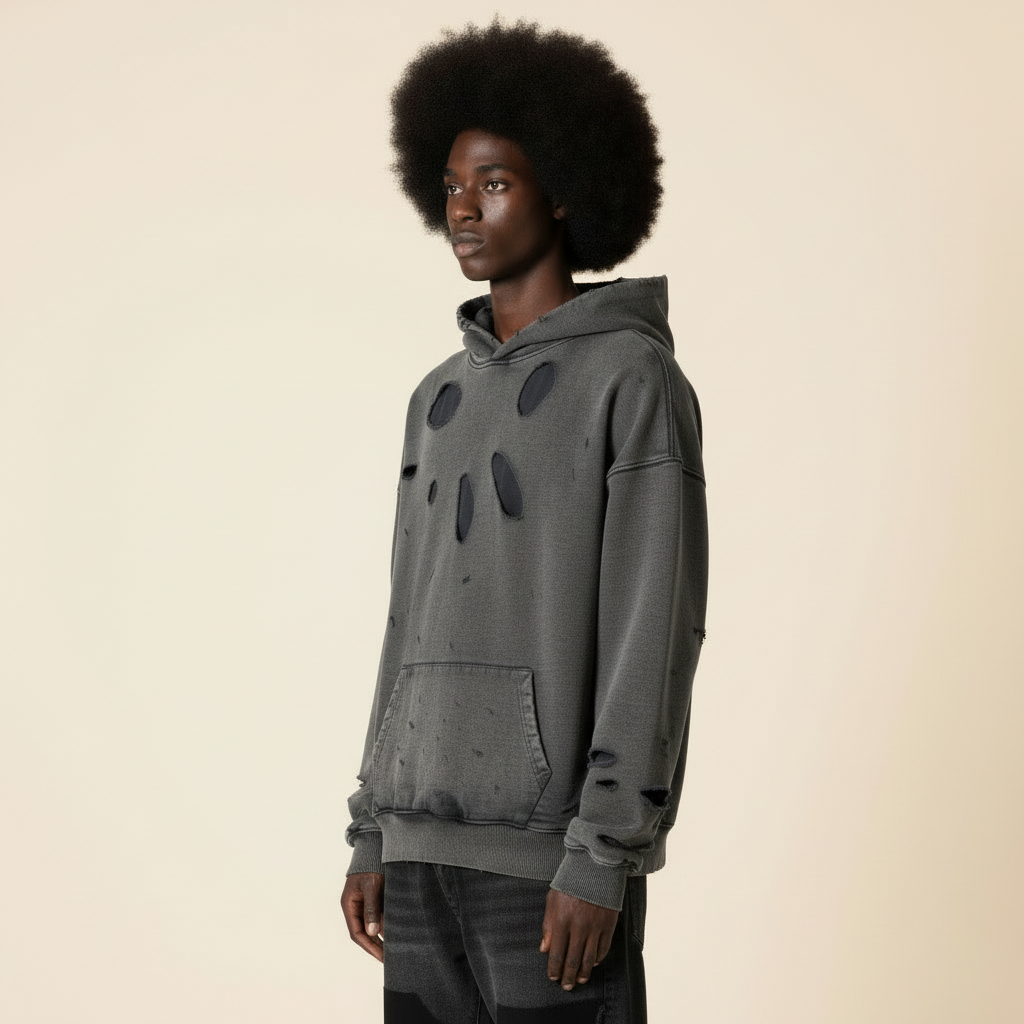 Breeze Destroyed Hoodie - Washed Black