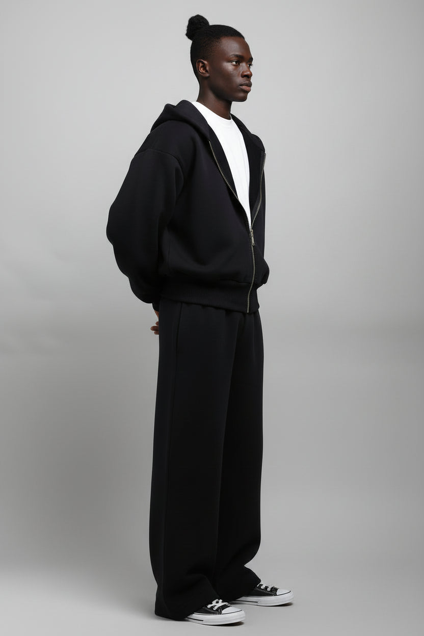 Ellenvinis THE ZIPPER Double Sided Design 1200GMS Heavyweight Zip Hoodie Vintage Black