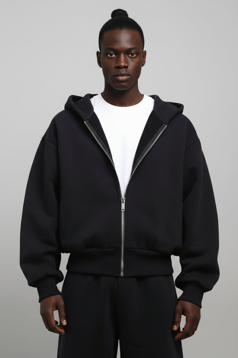 Ellenvinis THE ZIPPER Double Sided Design 1200GMS Heavyweight Zip Hoodie Vintage Black