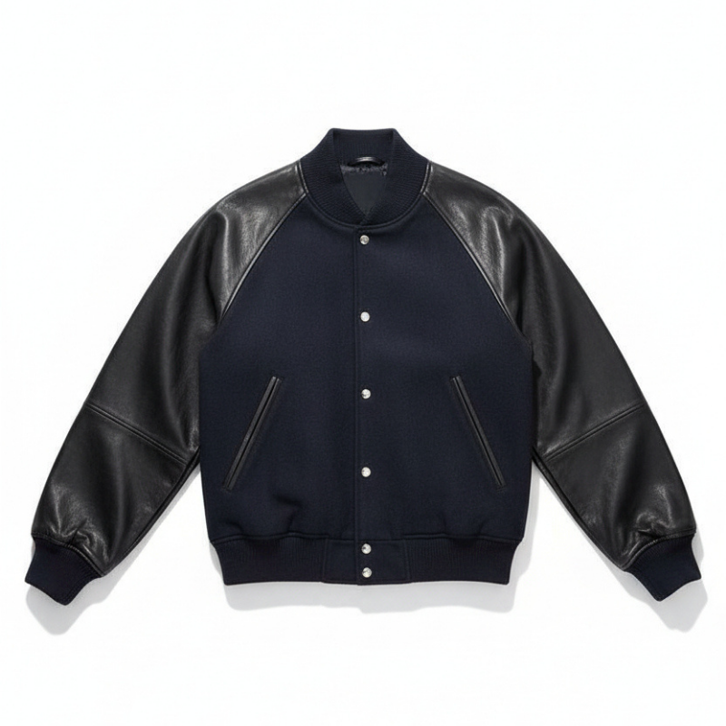 Ellenvinis Leather-Panel Bomber Jacket – Vintage Spliced Flight Jacket | High Street Unisex Outerwear