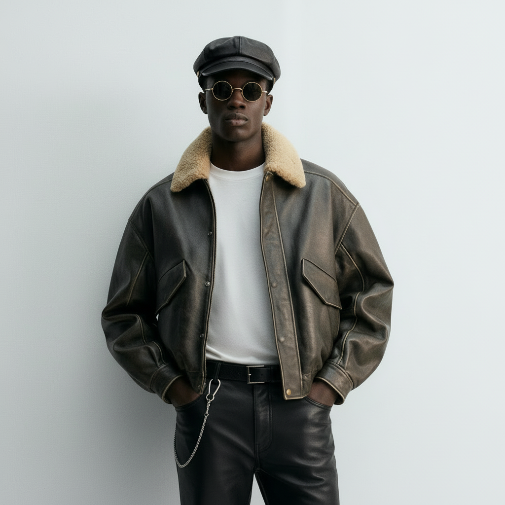 Ellenvinis Vintage Calfskin Leather Jacket – Retro Men’s Calf Leather Coat | High Street Outerwear