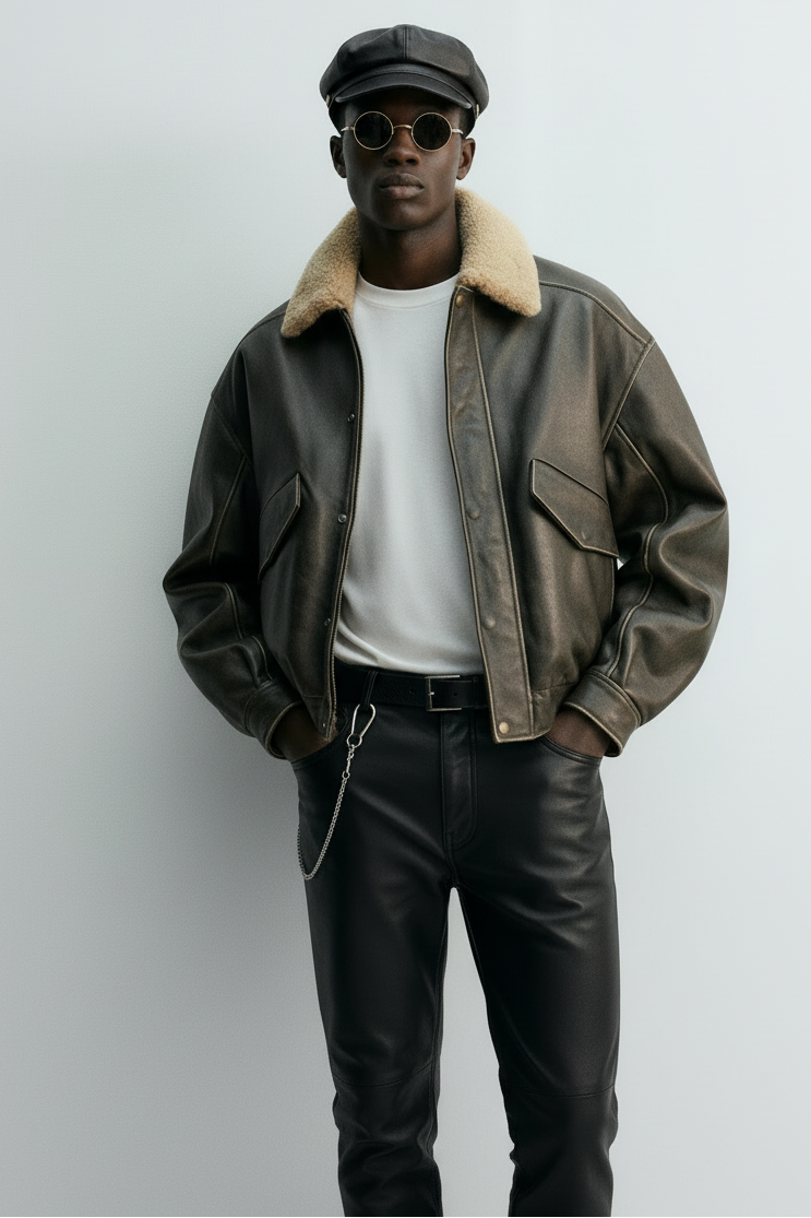 Ellenvinis Vintage Calfskin Leather Jacket – Retro Men’s Calf Leather Coat | High Street Outerwear