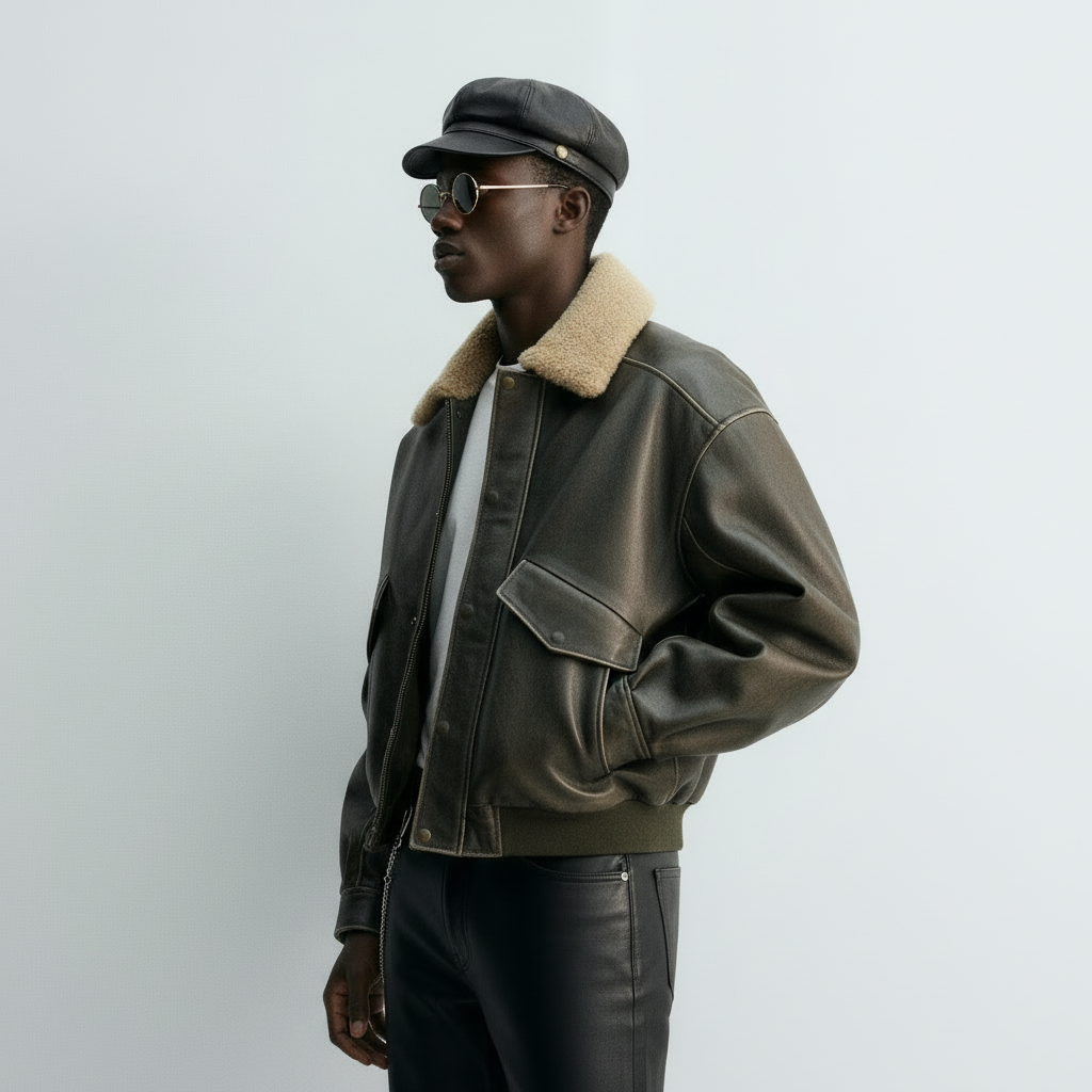 Ellenvinis Vintage Calfskin Leather Jacket – Retro Men’s Calf Leather Coat | High Street Outerwear