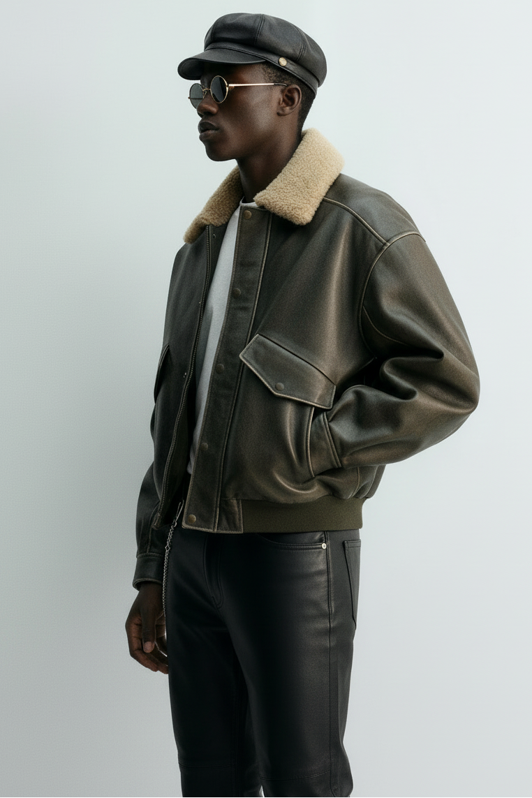 Ellenvinis Vintage Calfskin Leather Jacket – Retro Men’s Calf Leather Coat | High Street Outerwear