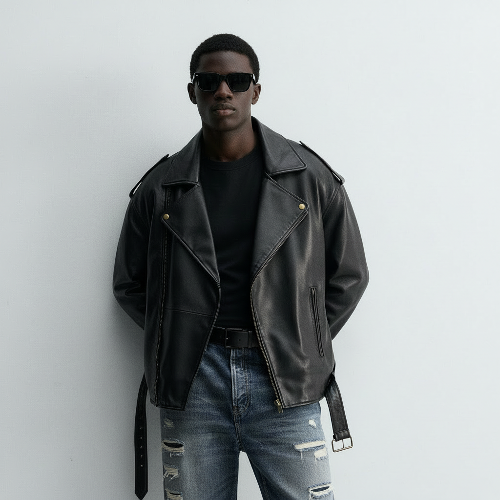 Ellenvinis Limited Edition Calfskin Biker Jacket – Vintage Men’s Leather Motorcycle Coat | High Street Streetwear