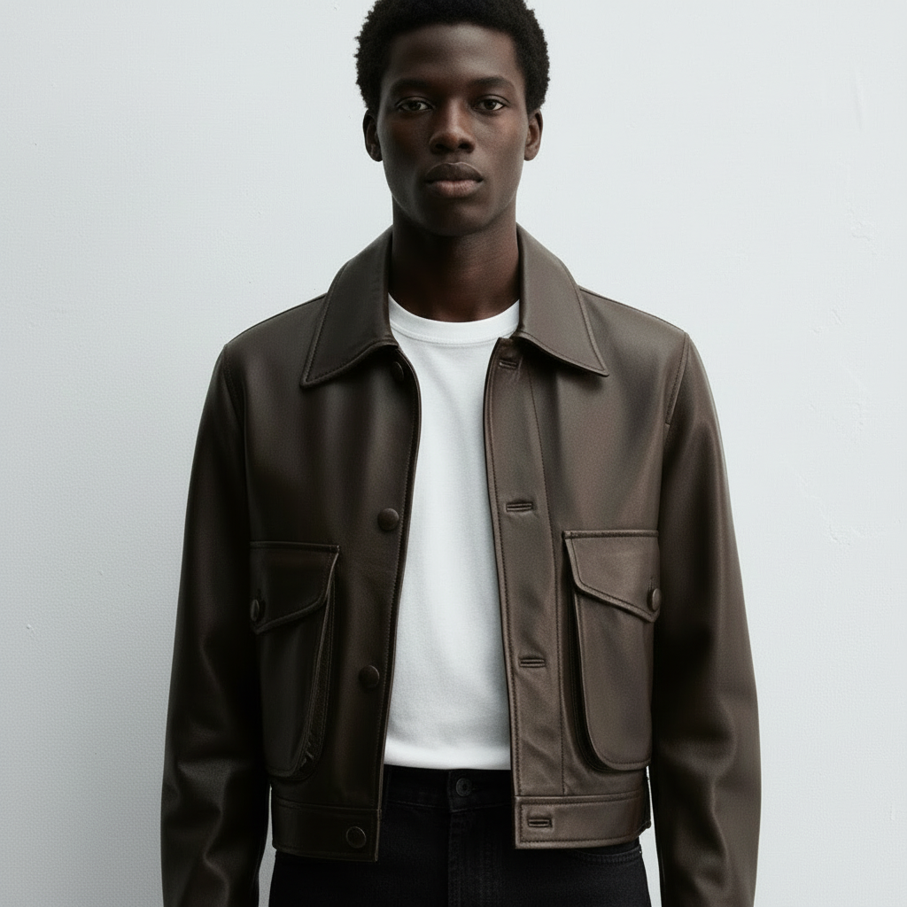 Ellenvinis Cropped Calfskin Leather Jacket – Vintage Men’s Short Leather Coat | High Street Outerwear