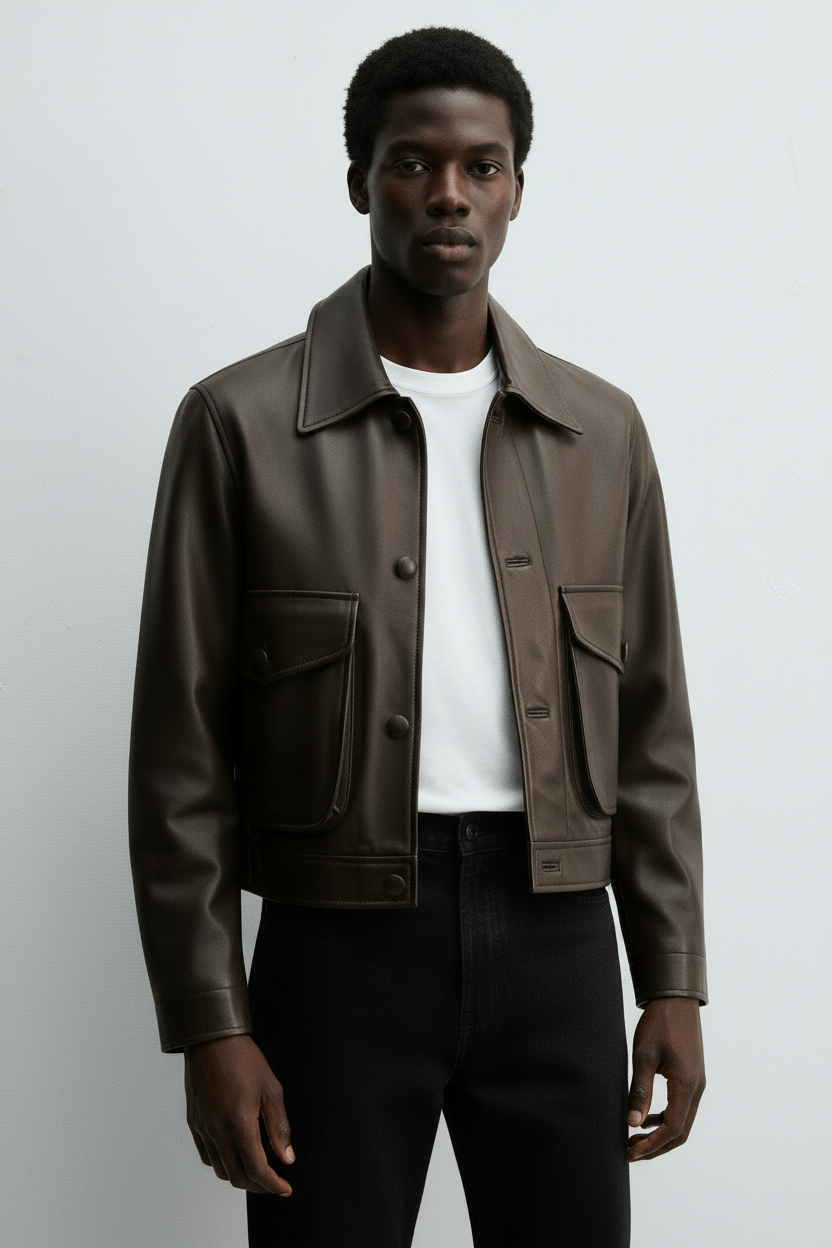 Ellenvinis Cropped Calfskin Leather Jacket – Vintage Men’s Short Leather Coat | High Street Outerwear