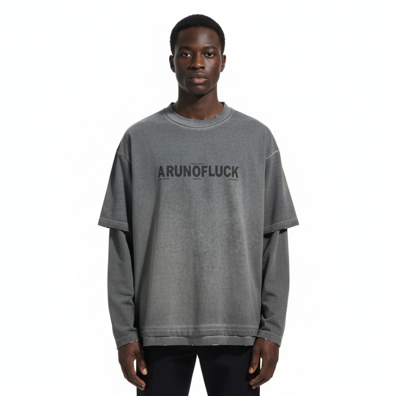 A RUN OF LUCK Heavy Industry American retro old washed fake two long-sleeved T-shirt dirty couple top