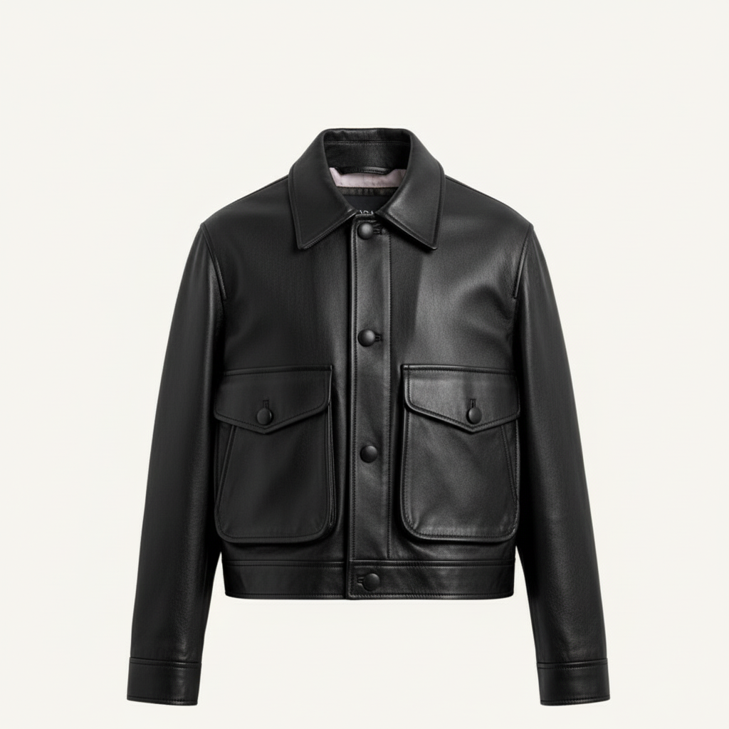 Ellenvinis Cropped Calfskin Leather Jacket – Vintage Men’s Short Leather Coat | High Street Outerwear