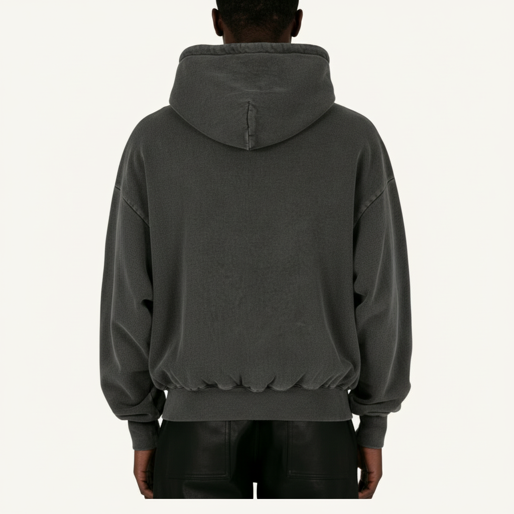 Ellenvinis 1800Gms Vintage Black Double Layer Hoodie - Oversized Soft Cotton Retro Hooded Sweatshirt