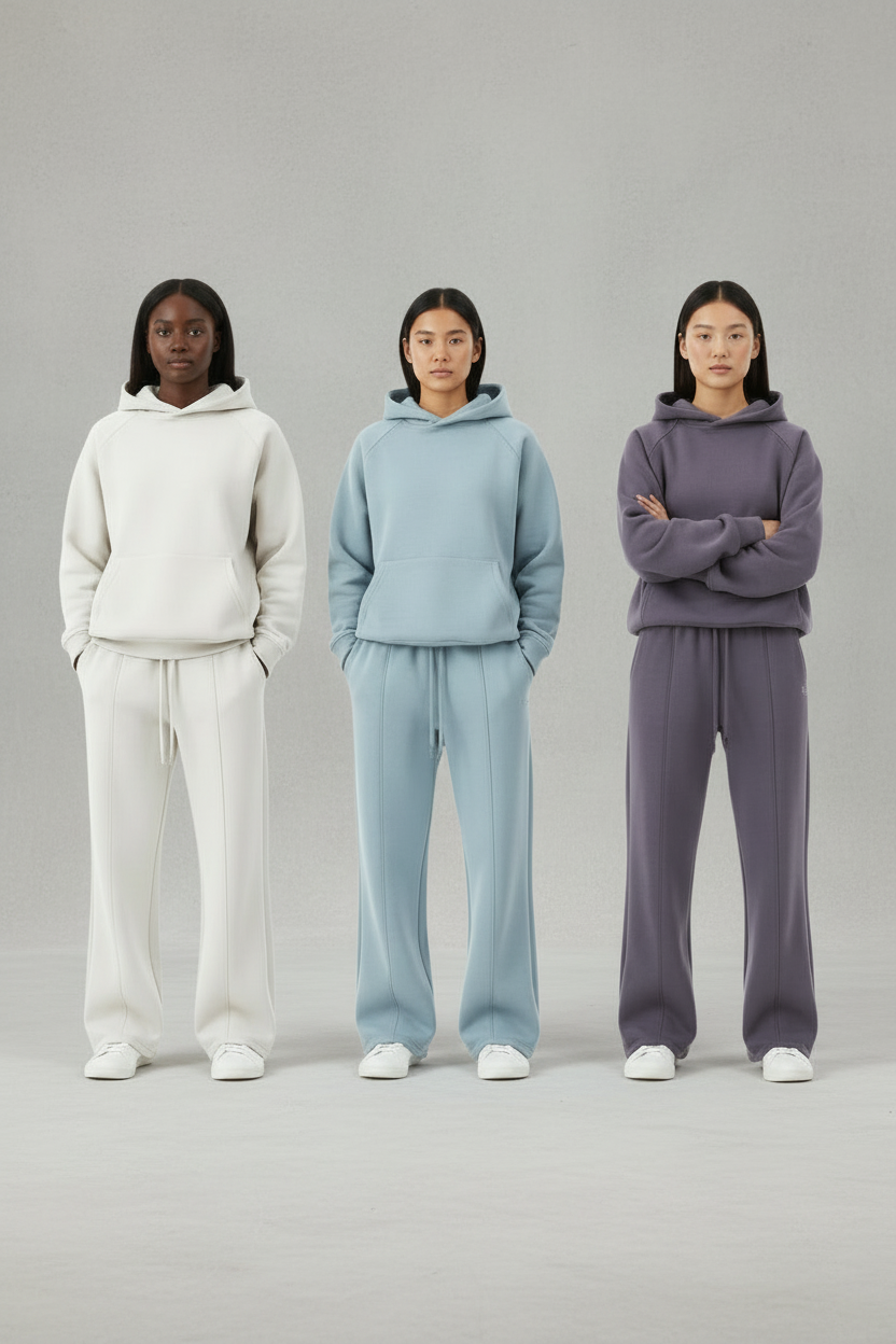 Ellenvinis functional deconstruction fleece sweater set 25 winter new eggshell fleece hoodie scimitar sweatpants tide
