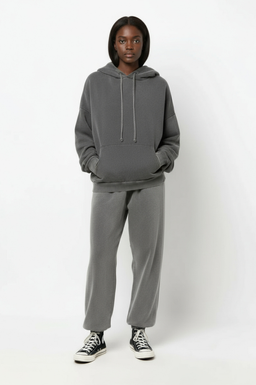 Ellenvinis 600GSM Heavyweight Washed Ash Gray Tracksuit – Vintage Oversized Couple Streetwear Set