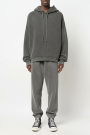 Ellenvinis 600GSM Heavyweight Washed Ash Gray Tracksuit – Vintage Oversized Couple Streetwear Set