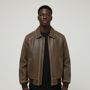 Ellenvinis Washed Vintage Calfskin Studded Jacket – Premium Distressed Leather Biker Coat | Retro Rock Punk Outerwear