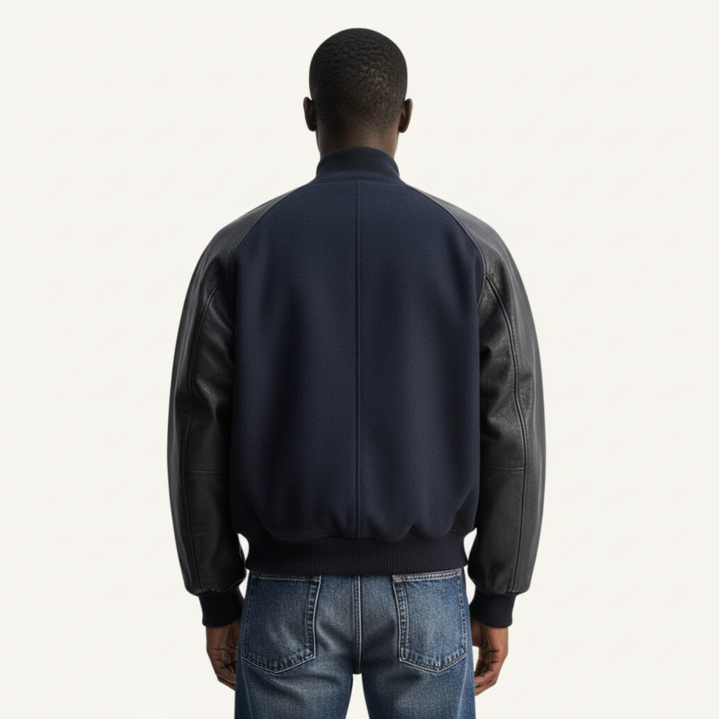 Ellenvinis Leather-Panel Bomber Jacket – Vintage Spliced Flight Jacket | High Street Unisex Outerwear