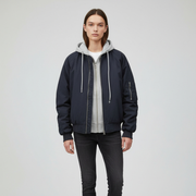 Ellenvinis Fleece-Lined Fake Two-Piece Hoodie Baseball Jacket for Women – 2025 Winter Casual Warm Outerwear