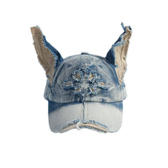 Street Fashion Personalized Dog Ear Baseball Cap Men and Women Retro Hip-Hop Washed Hole Duckbill Cap