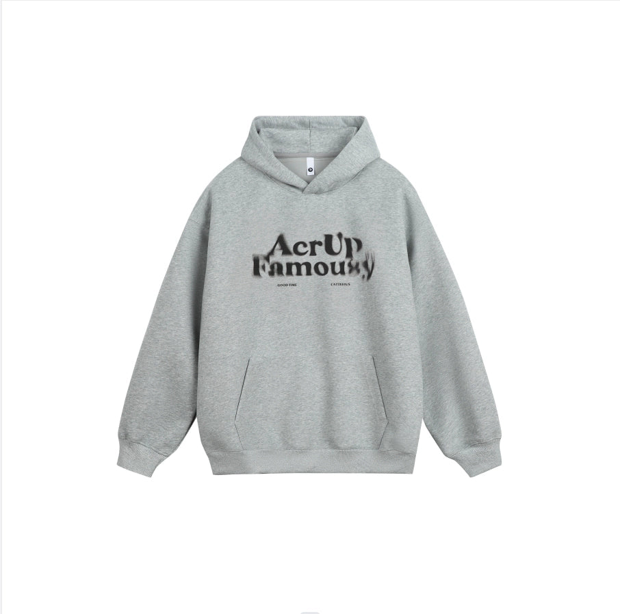 Ellenvinis 600 GSM  Men's Spring and Autumn Heavy Blurred Letter Hooded Printed Sweater Men's American Loose and Skinny High Street Pullover