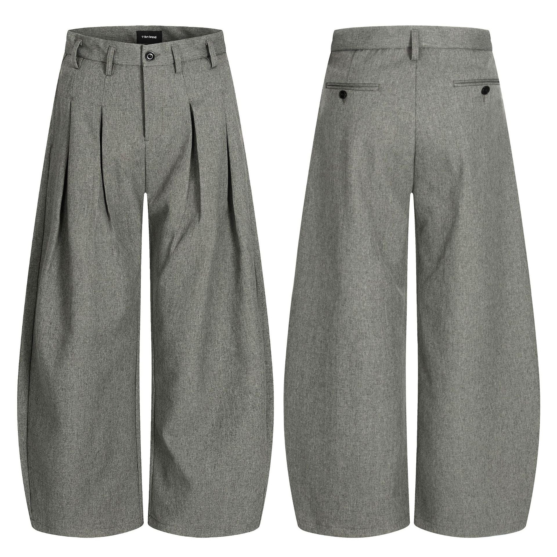 Ellenvinis American retro scimitar trousers men's and women's double pleated design sense loose and versatile wide-leg silhouette casual trousers