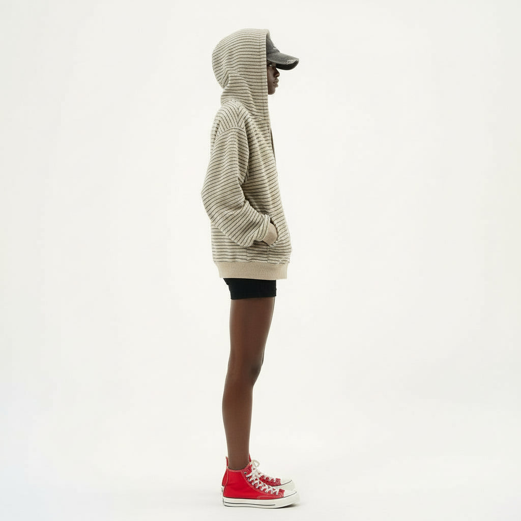 Ellenvinis American Vintage 2025 Autumn and Winter New Striped Zipper Cardigan Hooded Sweater Men's and Women's Couples Jacket