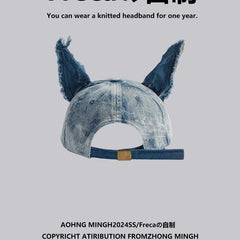 Street Fashion Personalized Dog Ear Baseball Cap Men and Women Retro Hip-Hop Washed Hole Duckbill Cap