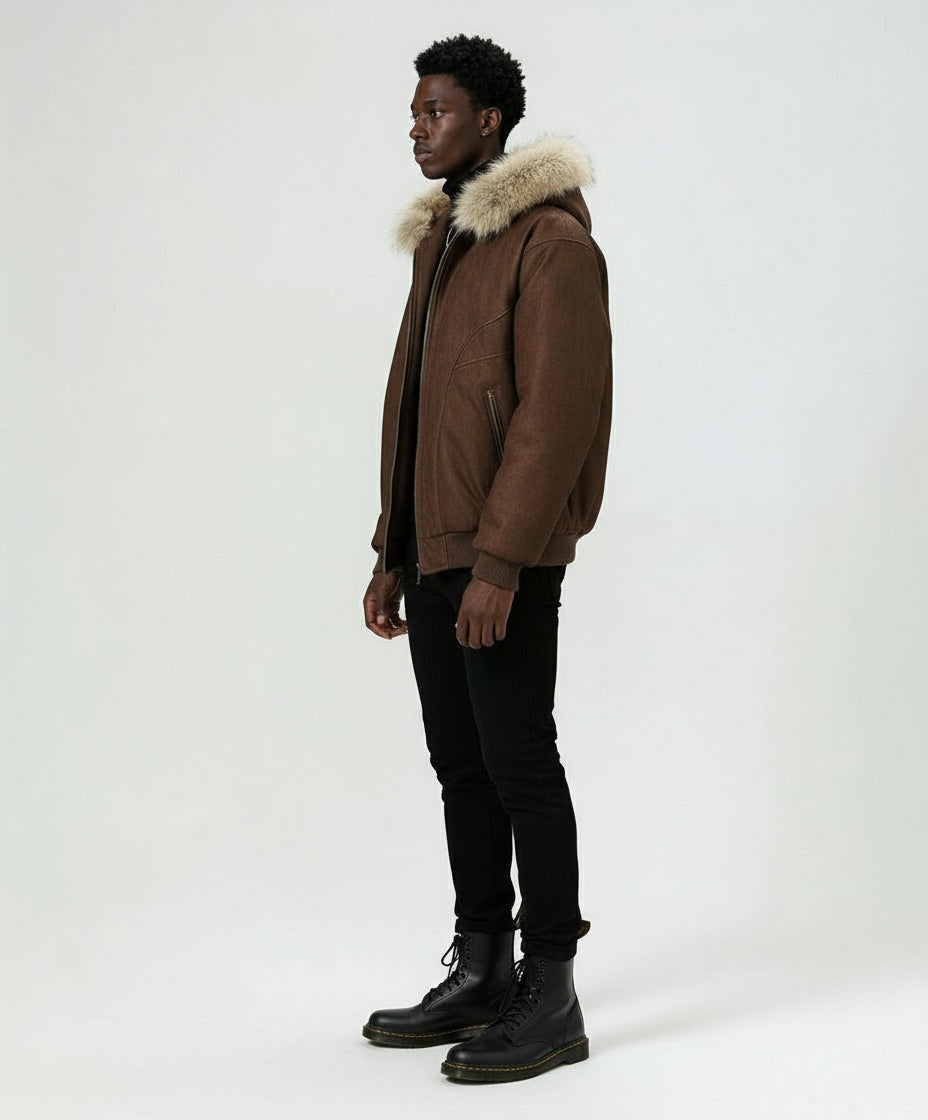 Ellenvinis Men's Vintage Distressed PU Leather Jacket | Winter Warm Thickened Cotton Coat with Removable Fur Collar & Hooded Design