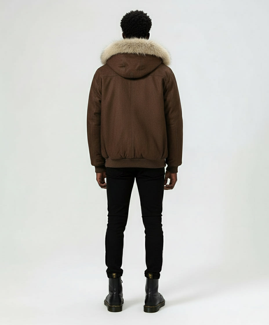 Ellenvinis Men's Vintage Distressed PU Leather Jacket | Winter Warm Thickened Cotton Coat with Removable Fur Collar & Hooded Design