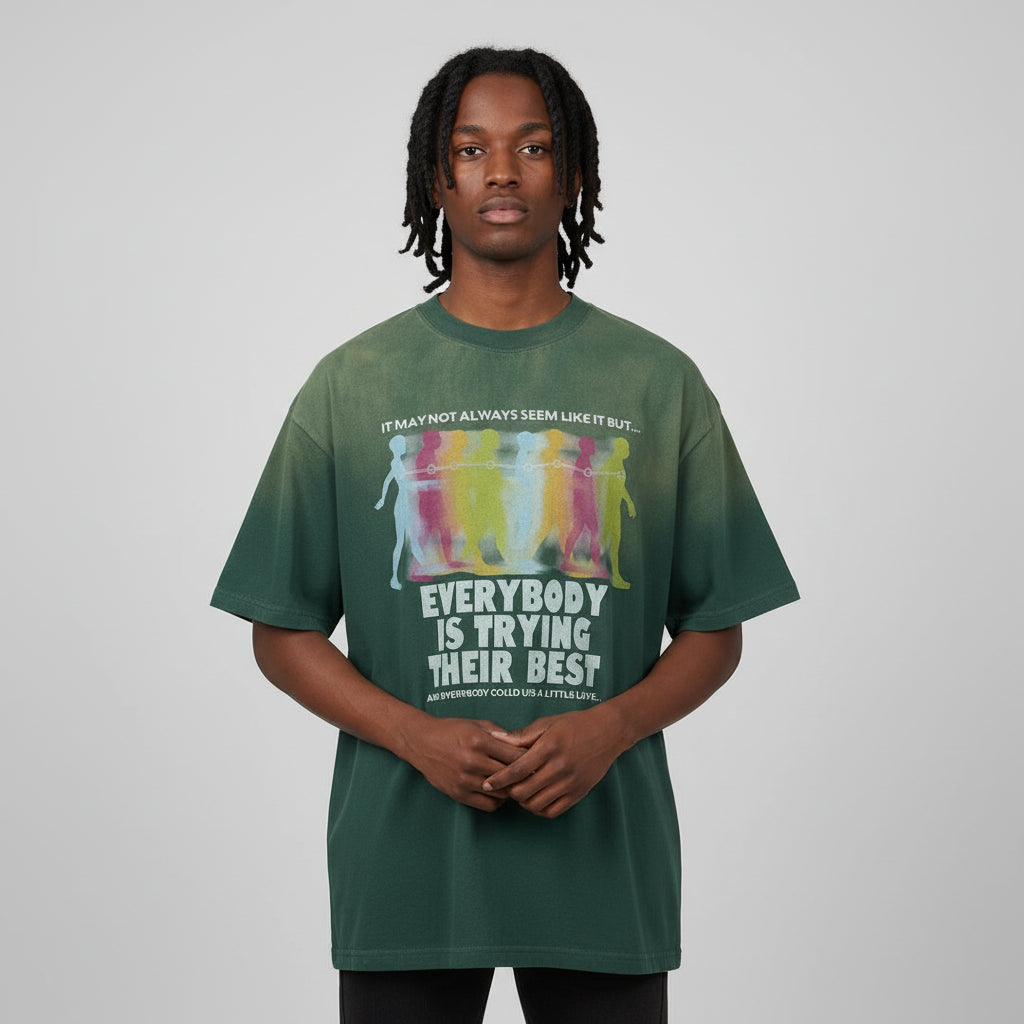 Ellenvinis ONSEVENINE 2026 420Gms Spring/Summer Vintage Washed Gradient Streetwear Oversized T-Shirt | Unisex Retro Loose-Fit Tee