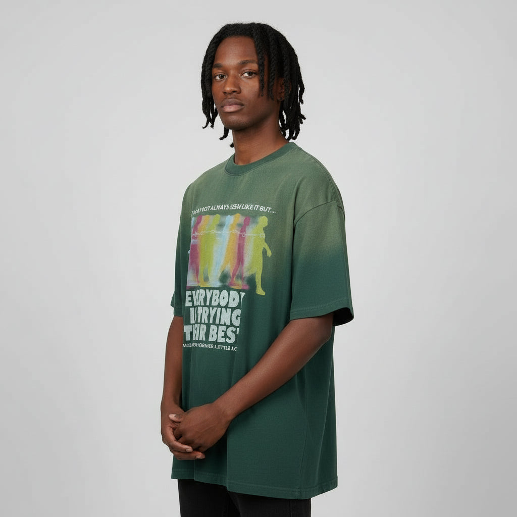 Ellenvinis ONSEVENINE 2026 420Gms Spring/Summer Vintage Washed Gradient Streetwear Oversized T-Shirt | Unisex Retro Loose-Fit Tee