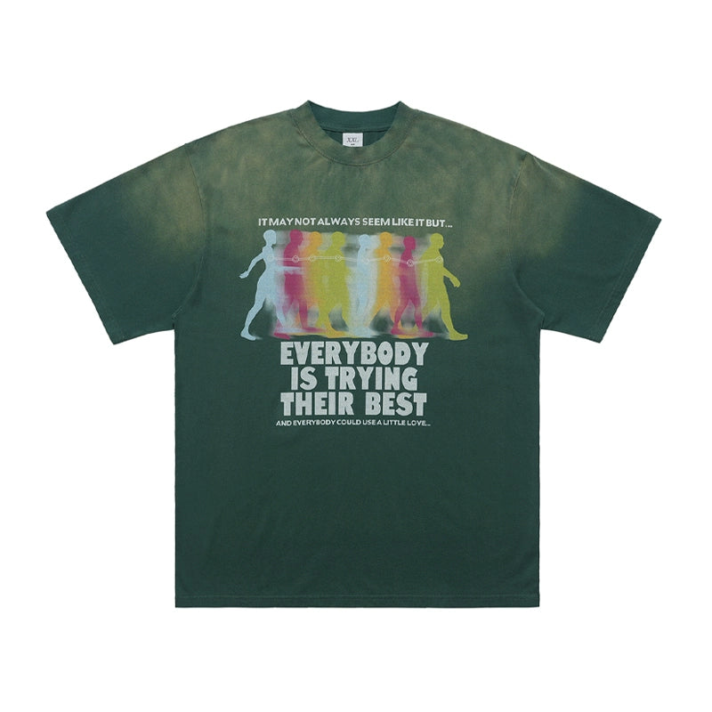 Ellenvinis ONSEVENINE 2026 420Gms Spring/Summer Vintage Washed Gradient Streetwear Oversized T-Shirt | Unisex Retro Loose-Fit Tee