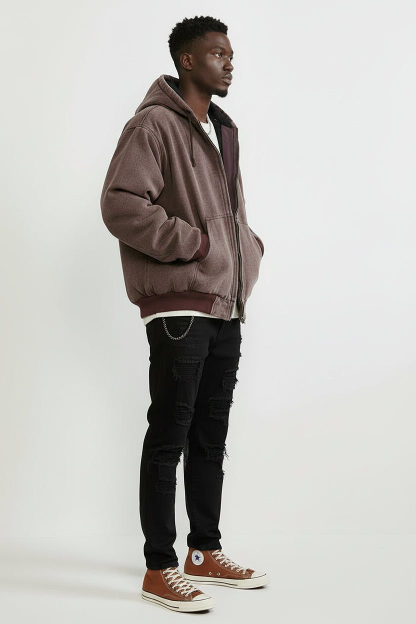 Ellenvinis Water-Resistant Washed Vintage Hooded Cotton Jacket for Men | American Retro Autumn & Winter Outerwear